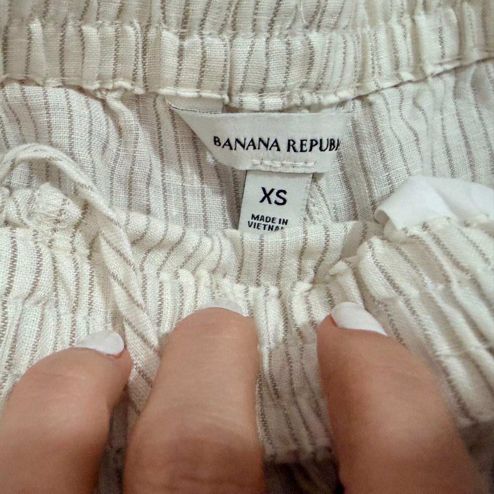 Banana Republic Cream and Gray Striped Pants